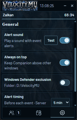 VelocityMU Companion — Settings