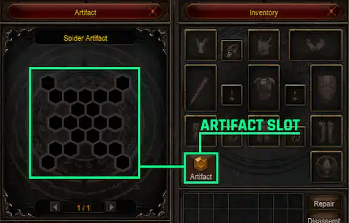 Inventory Artifact button and empty placement board