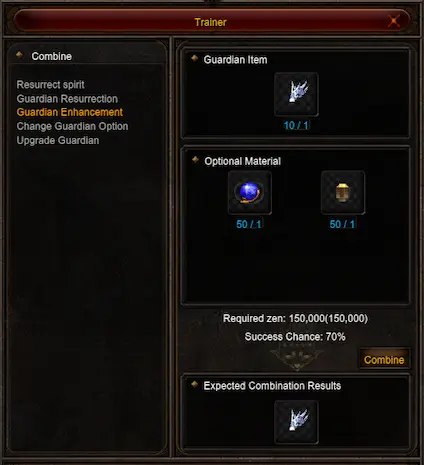 Trainer with Guardian Enhancement selected